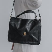 supportingrole 簡約設計真皮手提肩背2用信封包側背包 黑