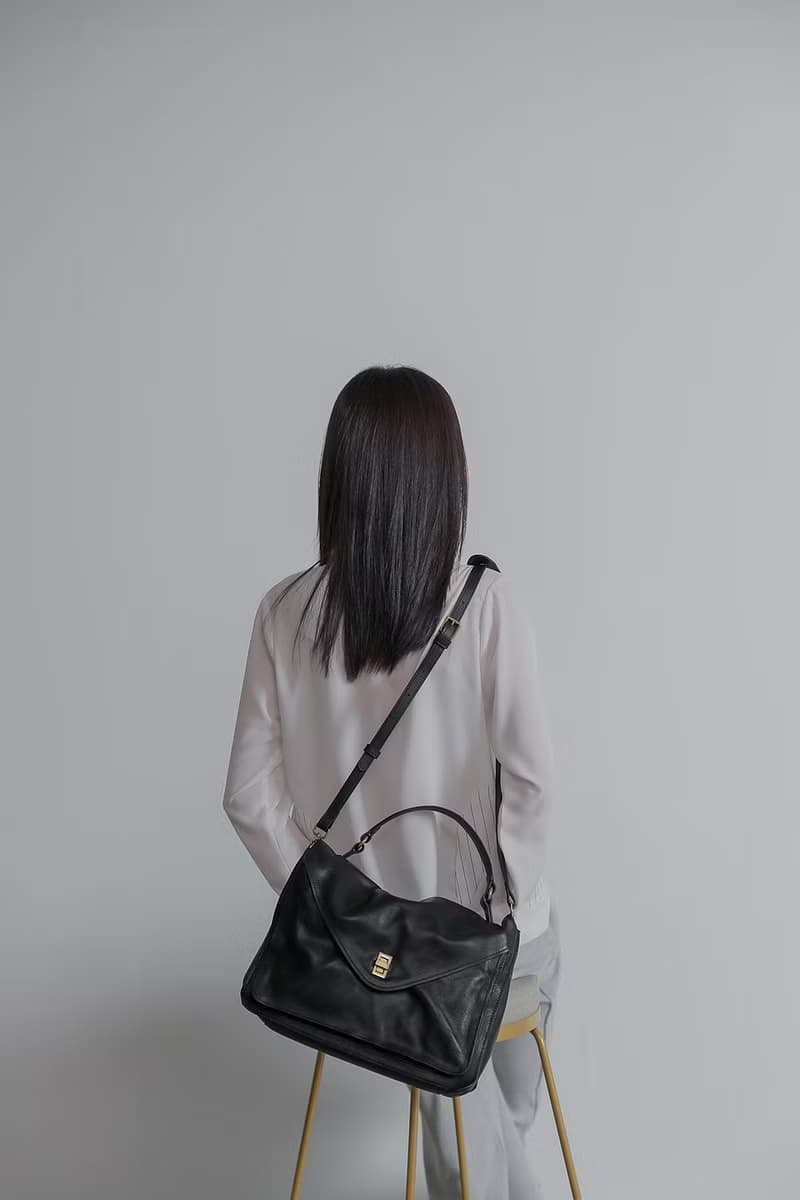 supportingrole 簡約設計真皮手提肩背2用信封包側背包 黑