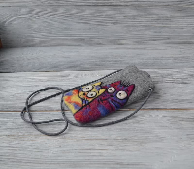 定製手機招財貓保護套毛氈純素手機袋女孩手機套