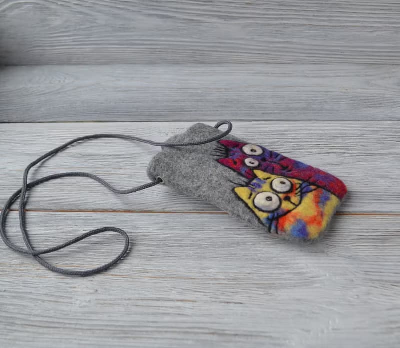 定製手機招財貓保護套毛氈純素手機袋女孩手機套