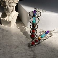 【雙蛇杖。七脈輪耳環】14K白金耳勾、七色天然石、耳飾