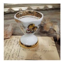 西班牙老件.描金六邊形白瓷蛋杯.瓷杯.瓷器.陳列擺件.稀有件