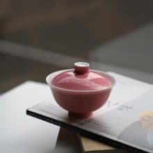 胭脂紅 二才小蓋碗 100ml 漸變吹釉 手工中式茶器 景德鎮陶瓷茶具