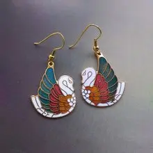 Vintage Jewelry 西洋古董飾品 天鵝款 景泰藍 耳勾 針式耳環