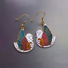 Vintage Jewelry 西洋古董飾品 天鵝款 景泰藍 耳勾 針式耳環