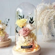 海藏設計| 梅琳娜王冠。金絲雀金黃。發光永生花玻璃盅