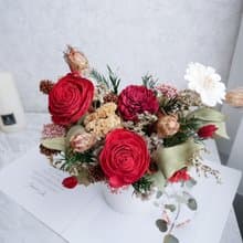 圓盆中大型乾燥花盆花【春紅凝香】開幕/新居落成/喬遷