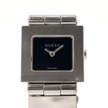 【日本直送 中古美品】グッチ GUCCI 腕時計 600L ステンレススチール シルバー ブラック文字盤 クオーツ スクエア