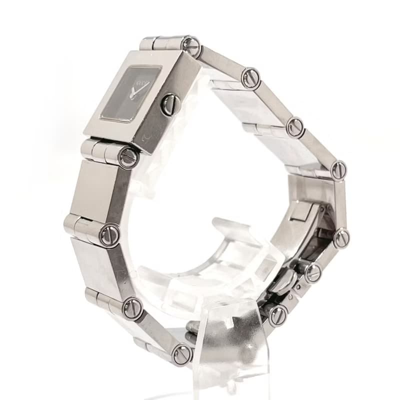 【日本直送 中古美品】グッチ GUCCI 腕時計 600L ステンレススチール シルバー ブラック文字盤 クオーツ スクエア