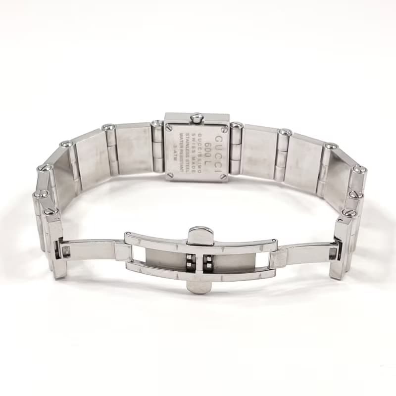 【日本直送 中古美品】グッチ GUCCI 腕時計 600L ステンレススチール シルバー ブラック文字盤 クオーツ スクエア