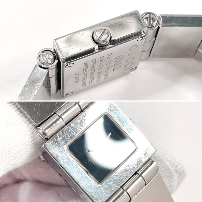 【日本直送 中古美品】グッチ GUCCI 腕時計 600L ステンレススチール シルバー ブラック文字盤 クオーツ スクエア