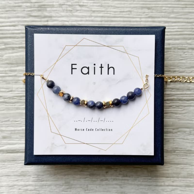 天然石系列 | 摩斯密碼 Faith 信念 藍紋石 天然石手鍊 生日禮物