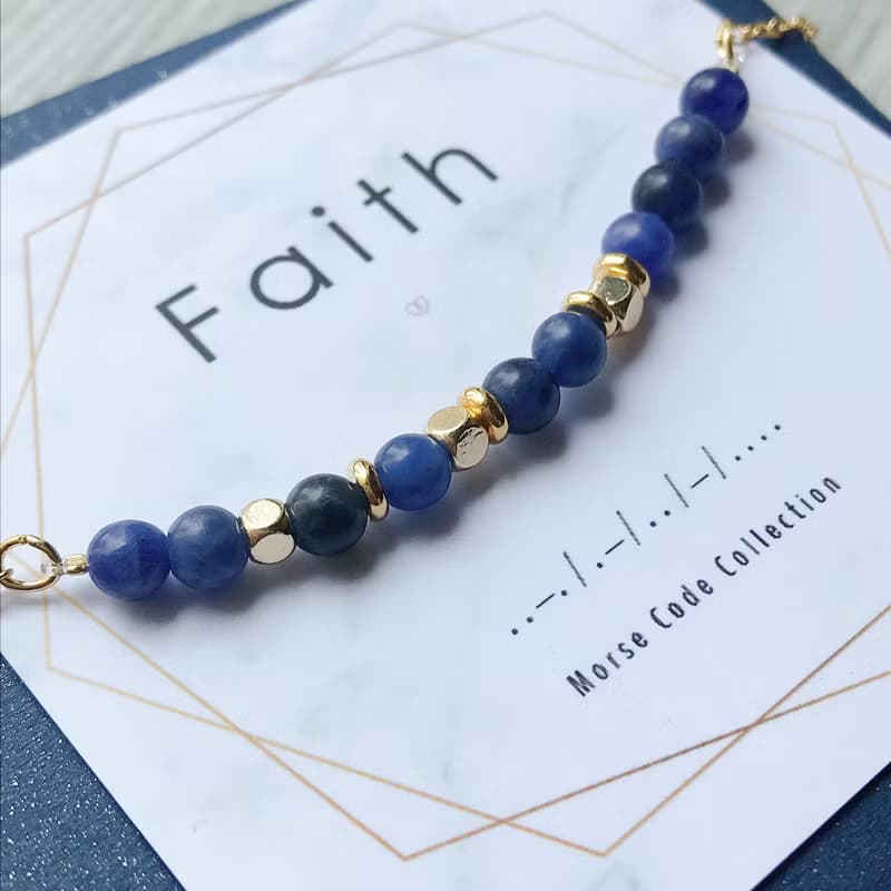 天然石系列 | 摩斯密碼 Faith 信念 藍紋石 天然石手鍊 生日禮物