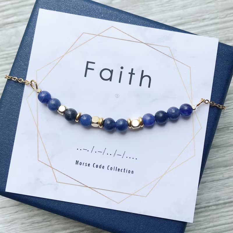 天然石系列 | 摩斯密碼 Faith 信念 藍紋石 天然石手鍊 生日禮物