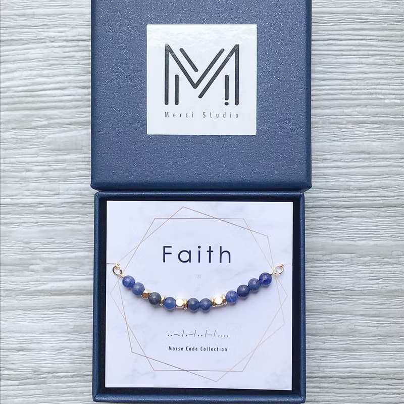 天然石系列 | 摩斯密碼 Faith 信念 藍紋石 天然石手鍊 生日禮物