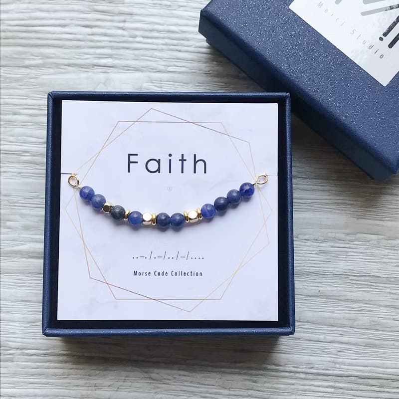 天然石系列 | 摩斯密碼 Faith 信念 藍紋石 天然石手鍊 生日禮物