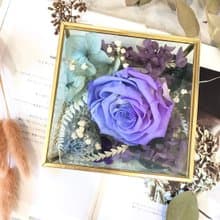 永生花 玻璃飾品花盒 / 藍紫色 / 附提袋 卡片