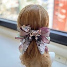 獨家蕾絲歐根紗蝴蝶結相交夾香蕉夾仙女夾髮夾-巧克力金