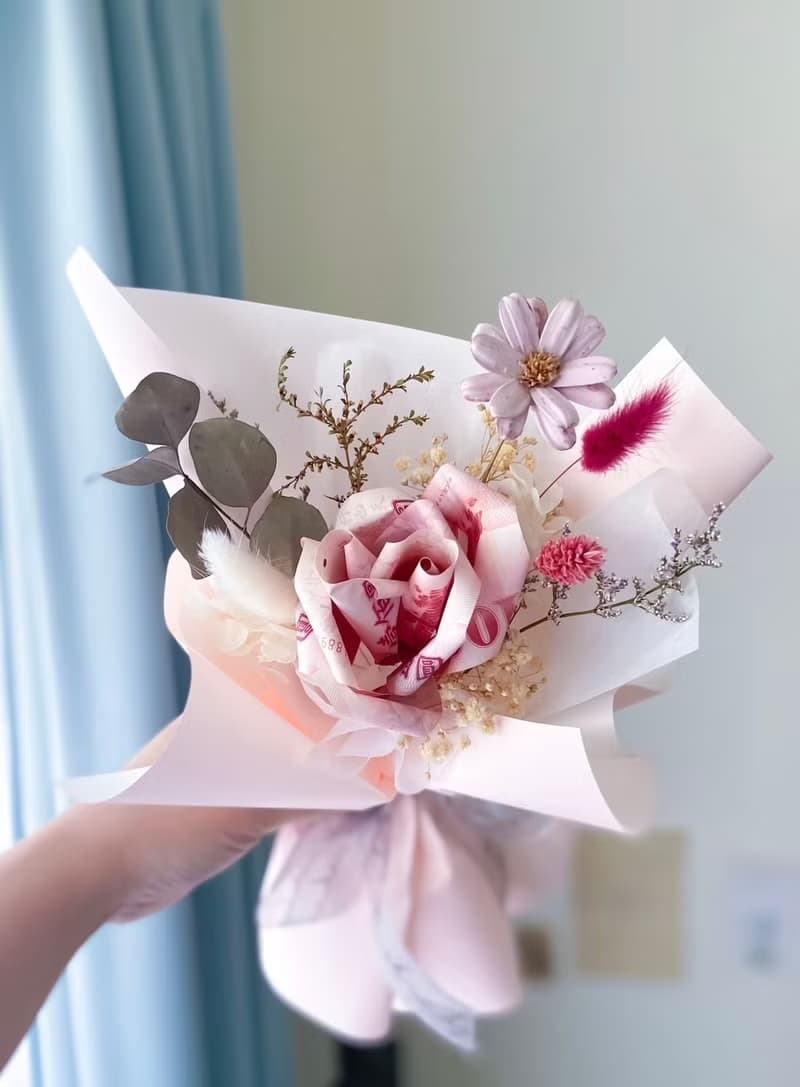 【鈔票花束】單朵有錢粉紅(百元真鈔另匯款)