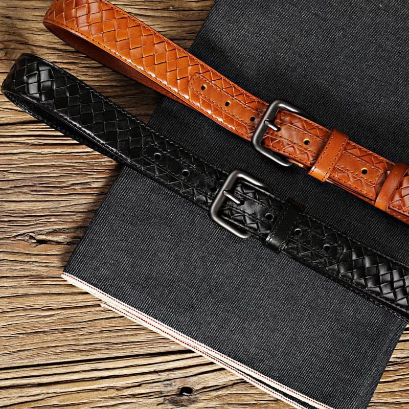 男士真皮腰帶 高檔編織皮帶 義大利植鞣革 商務休閒牛皮褲帶 禮物