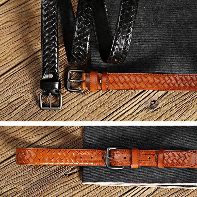 男士真皮腰帶 高檔編織皮帶 義大利植鞣革 商務休閒牛皮褲帶 禮物