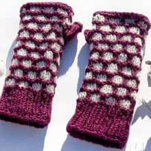 手織純羊毛針織手套/露趾手套/內刷毛手套/保暖手套-北歐白色紫紅