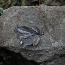Peony Leaf Necklace with Freshwater Pearl, Delicate Botanical Jewelry Gift Idea