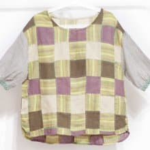 刺繡上衣/拼接泡泡袖上衣/鉤織寬版上衣/ethnic tops-方格彩虹
