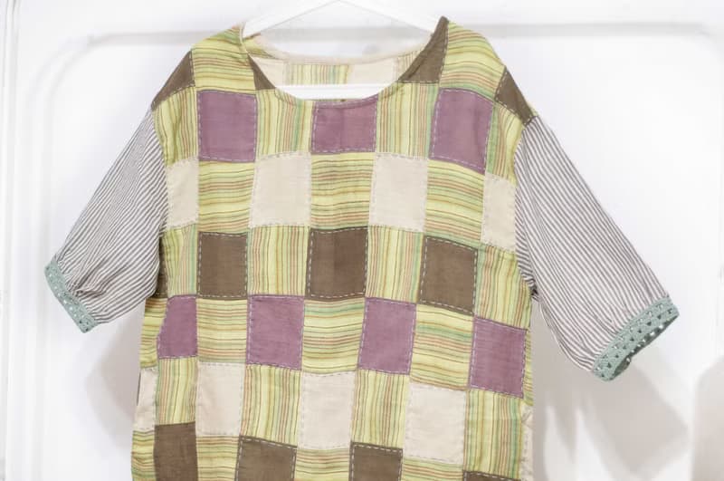 刺繡上衣/拼接泡泡袖上衣/鉤織寬版上衣/ethnic tops-方格彩虹