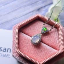 |仙氣櫻花粉|A貨翡翠高冰淡粉紫蛋6.3mm純銀鍍18k精緻水滴項鍊