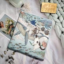 袋物系列-日本設計師海洋旅程童話鯨魚與貓L型拉鍊袋電子書保護套