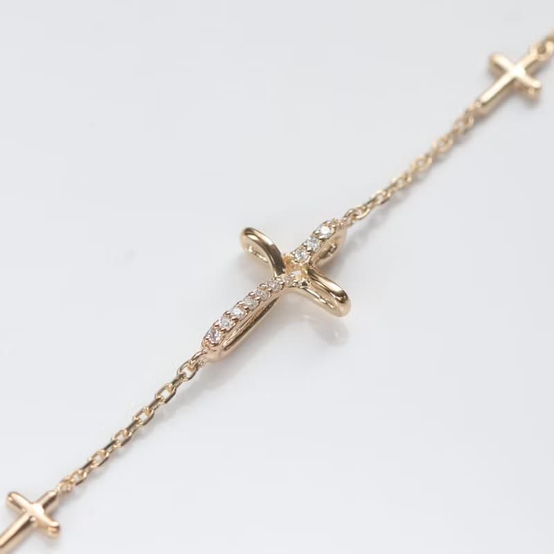 18K 金線條十字架手鍊