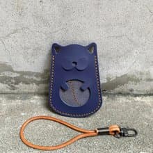 植鞣牛皮貓咪卡套 證件套 - 紳士藍喵 情人節 生日禮物 通勤