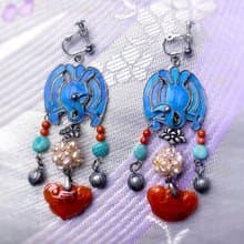 【孤品】手工製作 點翠工藝老銀團鶴紋瑪瑙耳夾 可改耳鉤