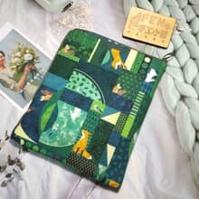 彩色噴墨系列-積木森林狐狸和兔子款防輕撥水布款L型拉鍊袋加鋪棉