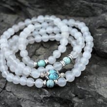 藍淨lanjin 湖北綠松石 漢白玉 天然石925純銀水晶108念珠手鍊