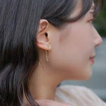 水波紋長鍊耳環 925純銀鍍18k金