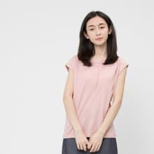 竹節棉半襟小蓋袖上衣/櫻花粉