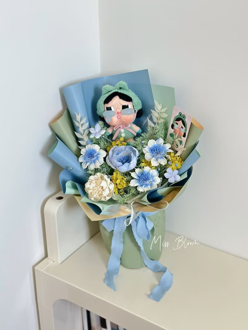 哭娃擴香永生花花束 畢業花束  情人節 告白