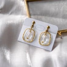 白水晶 黃銅 耳環 耳飾 耳夾 可改夾