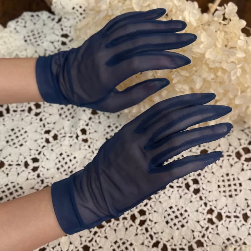 50356-典藏法國1950年代深藍薄紗手套