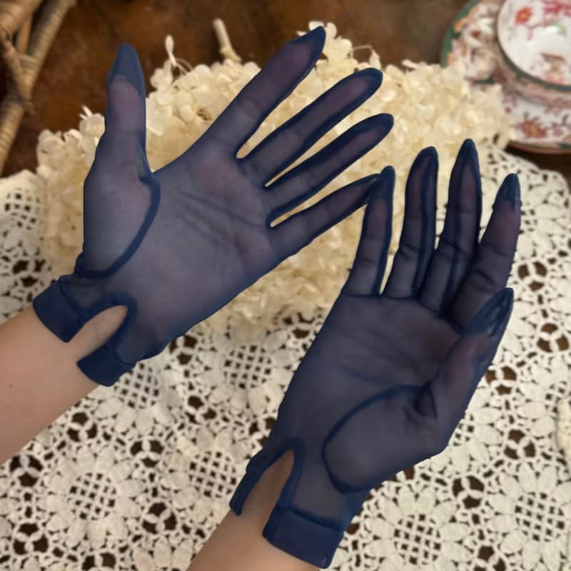 50356-典藏法國1950年代深藍薄紗手套