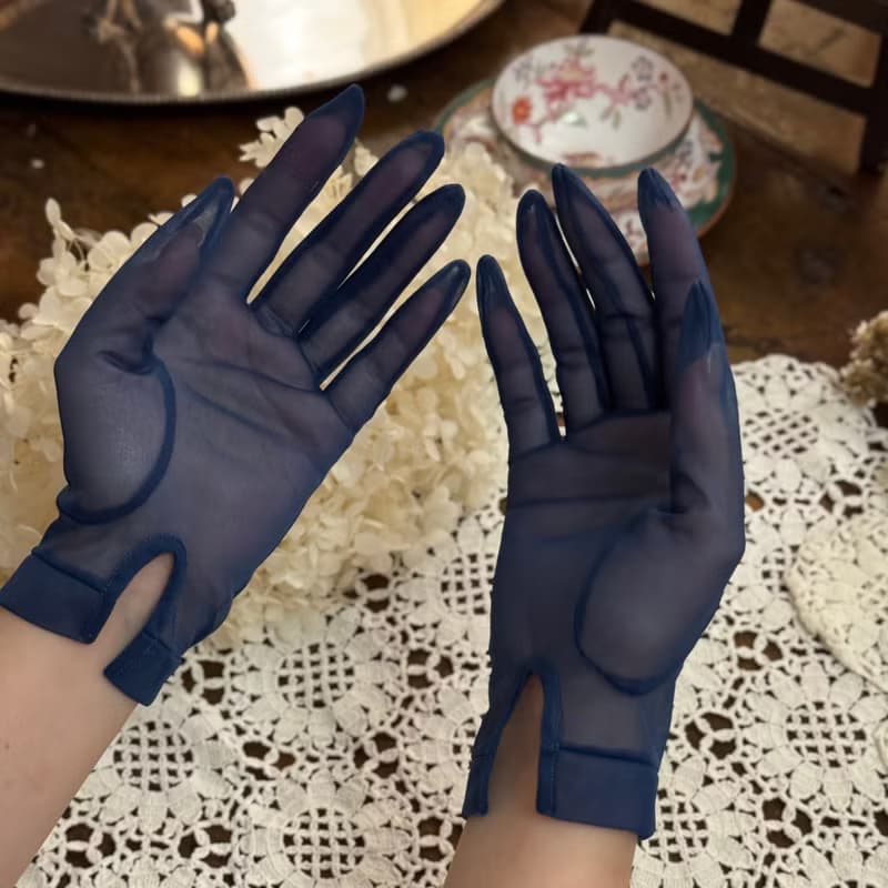 50356-典藏法國1950年代深藍薄紗手套