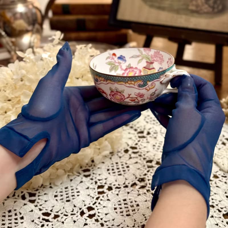 50356-典藏法國1950年代深藍薄紗手套