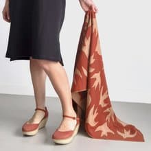 Rust women's merino wool scarf patterned with birds. Quality womens scarves