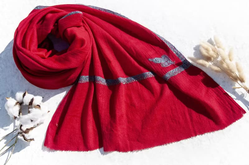 喀什米爾Cashmere 刺繡羊絨圍巾 純羊毛圍巾披巾 戒指絨披肩-花朵