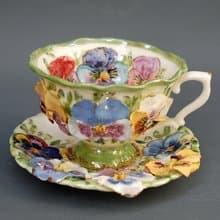 Pansies Cup and saucer Porcelain Flowers Tea Set Multicolored violets