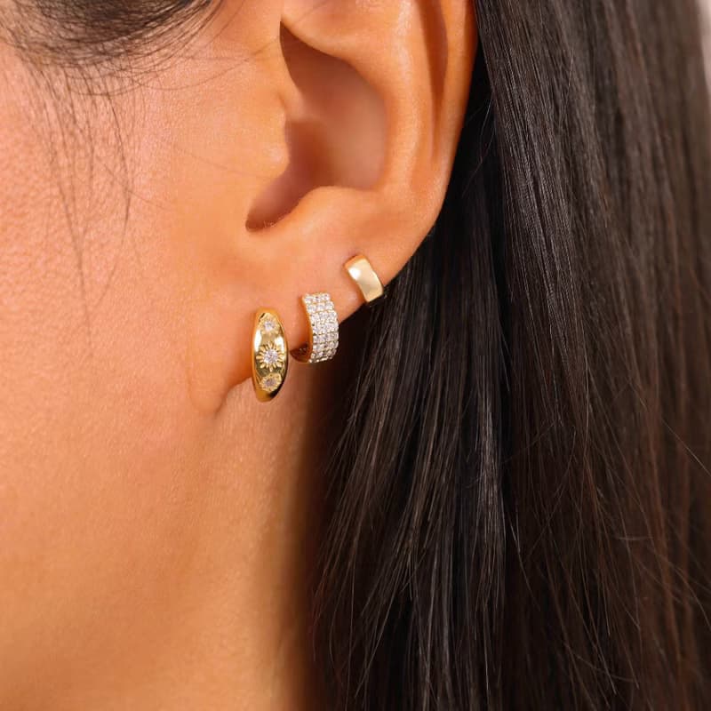 新款微鑲三排鑽耳環s925銀迷你耳圈 疊戴耳扣 聖誕禮物 推薦