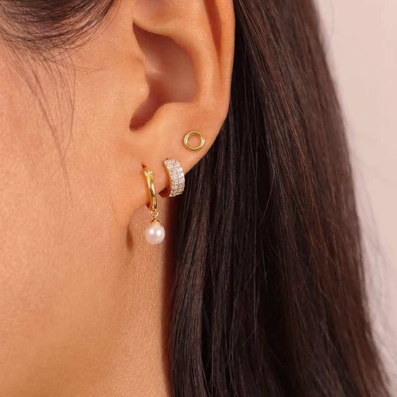 新款微鑲三排鑽耳環s925銀迷你耳圈 疊戴耳扣 聖誕禮物 推薦