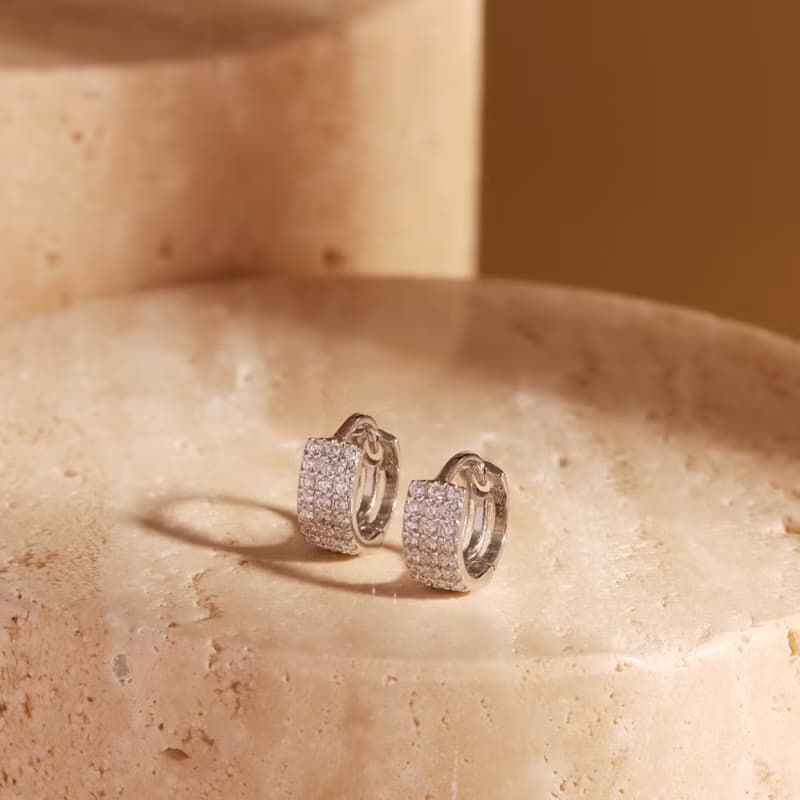 新款微鑲三排鑽耳環s925銀迷你耳圈 疊戴耳扣 聖誕禮物 推薦